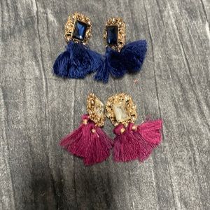 Two pairs of tassel earrings navy and burgundy.